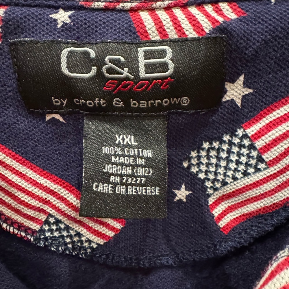Croft & Barrow Sport Men Patriotic Flag Polo Short Sleeve Shirt Navy Blue 2XL - Picture 3 of 5